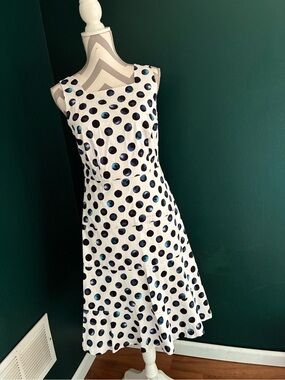 Talbot’s Classic White Polka Dot A-Line Dress. The navy dots are blueberries!